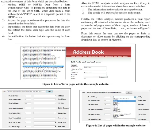 Figure 6: List of pages within the example web site 