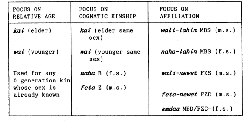 Figure 8: The pragmatics of Buru 0 generation kin tern usage 