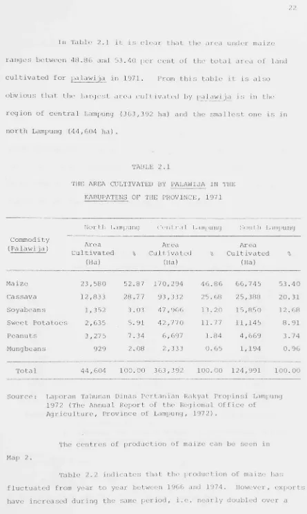 TABLE 2.1 THE AREA CULTIVATED BY PALAWIJA IN THE 