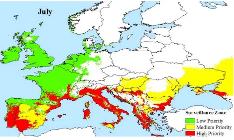 Figure 5Proposed European Chikungunya Surveillance Zones for JulyProposed European Chikungunya Surveillance Zones for July.