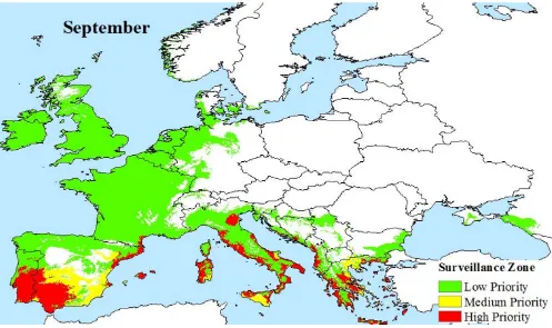 Figure 7Proposed European Chikungunya Surveillance Zones for SeptemberProposed European Chikungunya Surveillance Zones for September.