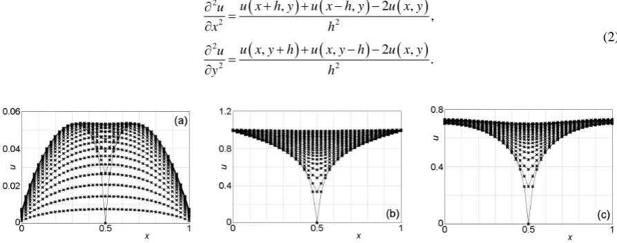 Figure 2. Profiles of u-values at the starting point of simulations. (a) Set I: Dirichlet boundary conditions (u = 0)