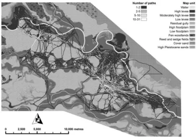 Fig. 9 | Cumulative cost path map of mule cart transport between all sites in the archaeological site database.