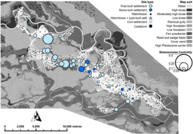Fig. 13 | Betweenness centrality measurements of all sites in the Middle Roman network of walking without a load.