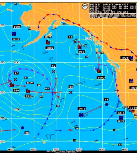 Figure 4. Pacific surface analysis at 0000 UTC 30 January 2010, downloaded from http://nomads.ncdc.noaa.gov/ncep/NCEP
