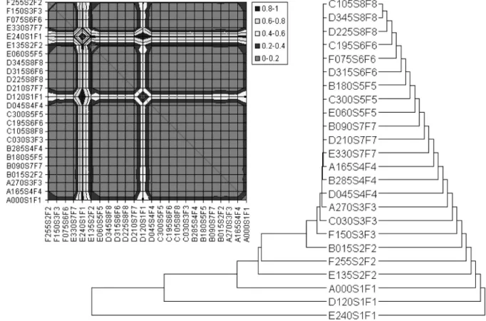 Figure 2 shows the surface plot of the 24 by 24 distance matrix corresponding to RIMPUFF results for the ensemble of 24 input cases  in-troduced in the previous section as well as the taxonomy of results inferred by means of the centroid method