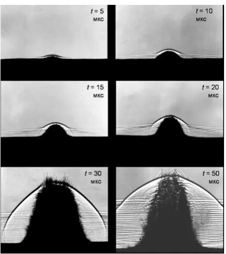 Fig. 6. Simultaneous explosive loading of samples from plexiglass (on the right) and LiF (3.1 µs).