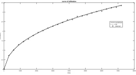 Figure 2: Application2: Curves of infiltration observed and simulated