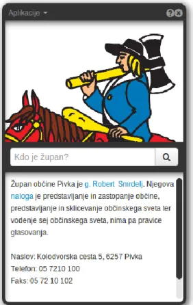 Figure  3:  Example  of  a  virtual  assistant  for  the  Pivka  municipality. 