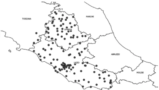 Table 4. Distribution of the rain gauges in Lazio and Umbria. These values are computed by running the