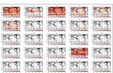 Fig. 6 Sensitivity index (MARS GCV) of gridded total global precipitation to the 25 adjustable parameters