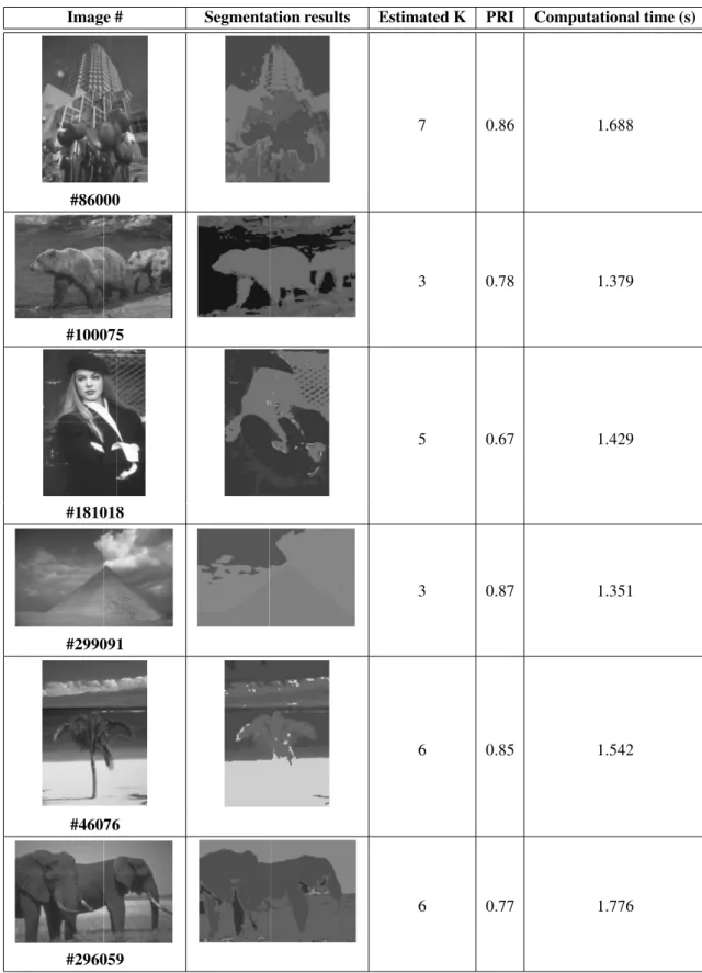 Table 2. Image segmentation results from the Berkeley segmentation database.