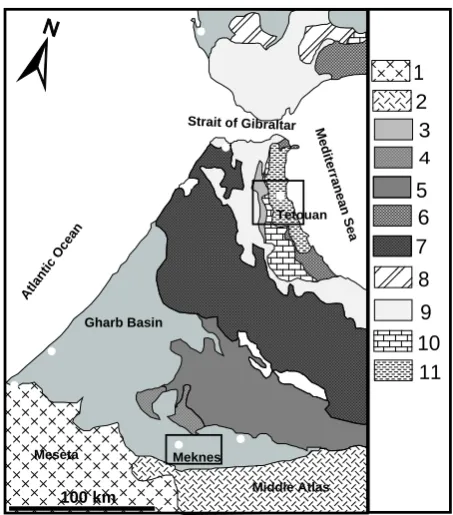 Figure 1. Structural sketch map of the northern occidental part of the Rif Chain and the Northern central of Morocco (modified after [45])