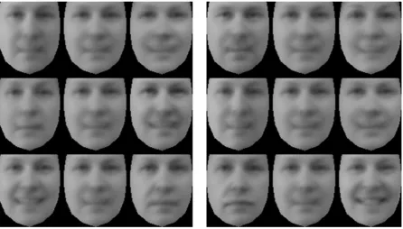 Figure 6. Modes of variation for image texture for dataset 1 for the first three modes (top = 