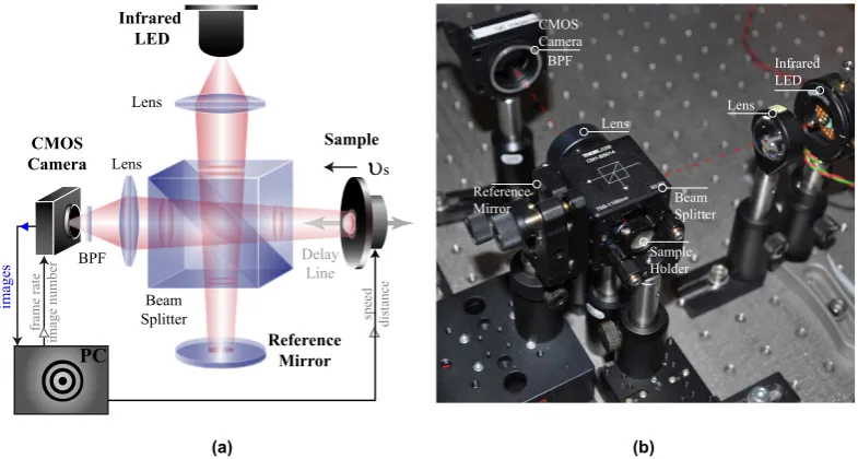 Fig. 3.1 (a) Schematic diagram and photo of the developed simple FF-OCT system with aninfrared LED source