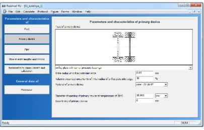 Figure 3. Dialog box for entering the parameters and characteristics of the primary device (orifice plate in this example)
