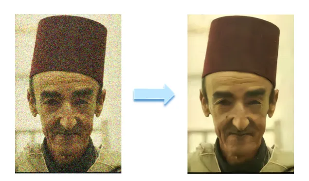 Figure 1.7: An example of image denoising. Given the noisy image on the left, weneed to restore the original image shown on the right.