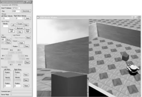 Figure 2. A snapshot of the XPERsim simulation of Khepera II robot.