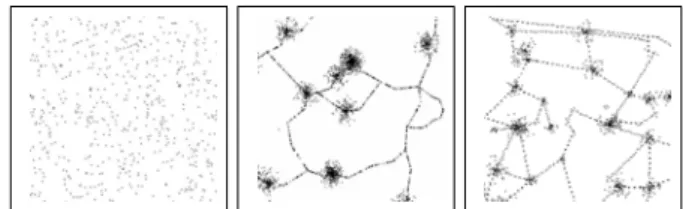Figure 9. Examples for test data: random (left), MST-based (middle) and Delaunay-based (right).