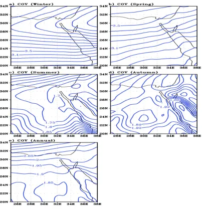 Fig. 3: Horizontal distribution of the coefficient of variation of the seasonal and 