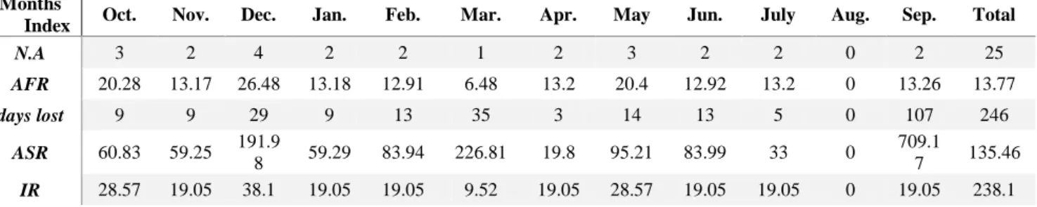 Table 2: Safety index findings before system implantation (2010)  Months 