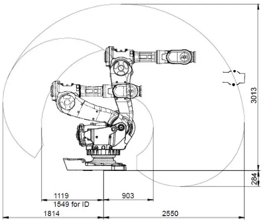 Figure 3.4: ABB IRB 6600 175/2.55 robotic manipulator workspace (ABB 2004a)
