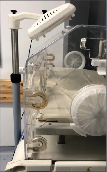 Fig. 2. Angled position demonstrated with the General Electric device and a  closed incubator.