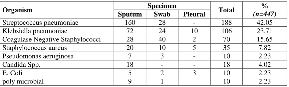 Table: 6 Specimen wise distributions of isolated bacteria 