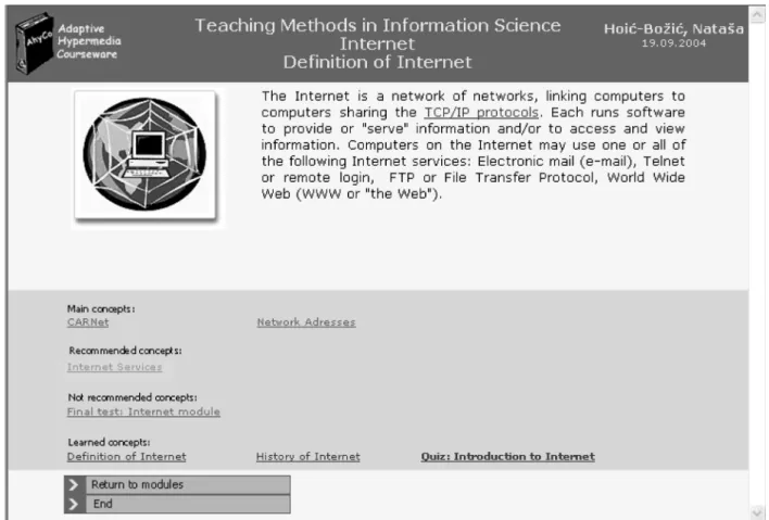 Fig. 5. The page with the content of a lesson.