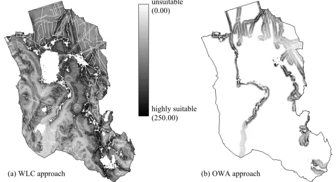 Figure 5 shows both results of MCE: (a) using WLC  approach,  and  (b)  using  OWA  approach