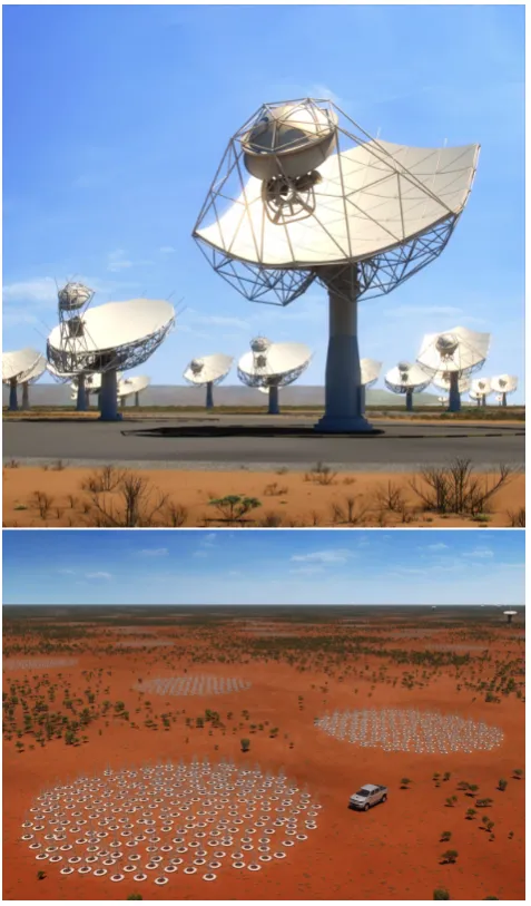 Figure 1. Top: The dishes for SKA-Mid, located in South Africa, will generate 62 exabytes of rawdata per year, which is enough to ﬁll 340,000 average laptops with content every day