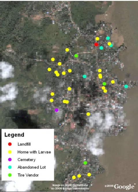 Figure 3development sites overlaidBluefields, Nicaragua with the locations of potential larval Bluefields, Nicaragua with the locations of potential larval development sites overlaid