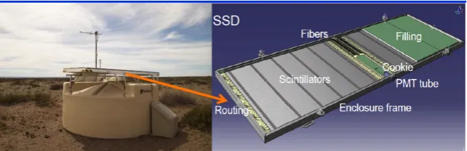 Figure 8. The picture of one upgraded station (left) and the layout of the Surface Scintillator Detector(right).