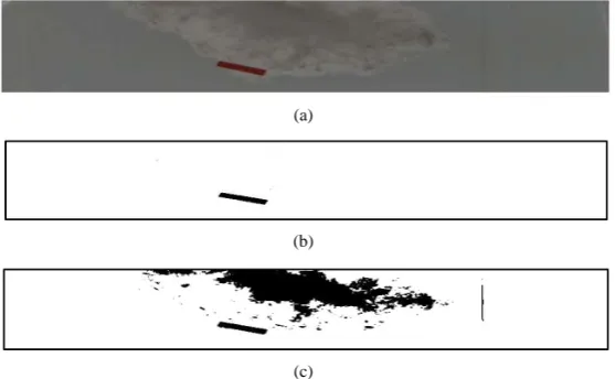 Figure 2. (a) Color image of polypropylene fiber; (b) The result of the pa-per’s method; (c) The result of Otsu