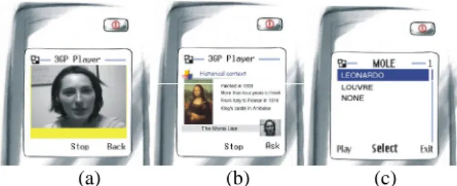 Figure 6: Lesson play out: (a) sequential chapter; (b) interactivity activates the ask button; (c) selection of a  particular topic.