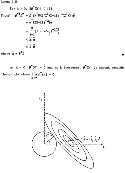 Figure 3.1 Geometric representation of the general ridge estimator for the case p=2. The ellipses correspond to contours of constant (p .
