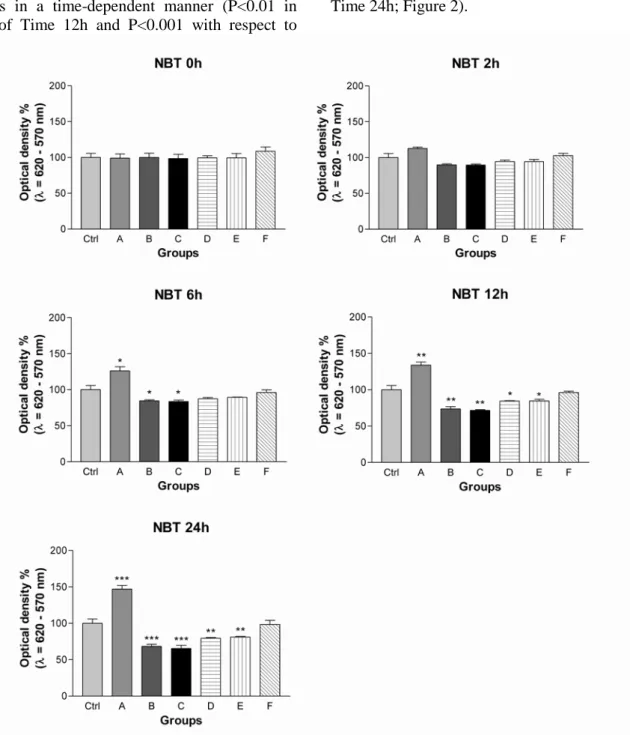 Figure 2. The effect of various concentrations of Drosera extract on the spermatozoa (n=10) superoxide production  at 0h, 2h, 6h 12h and 24h