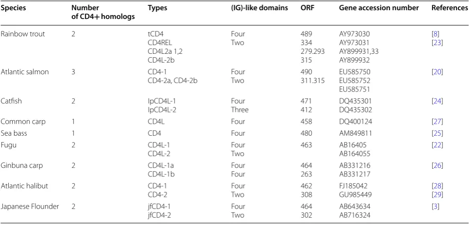 Table 1 CD4 features in fish. 