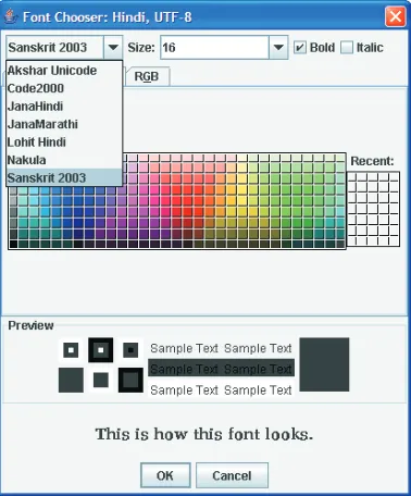 Figure 2: A font chooser listing fonts relevant to a speciﬁc language encoding pair