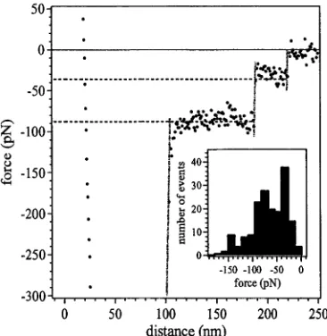 Figure 4.13: Force versus distance for PEO This is a typical force profile showing a single Plateau event