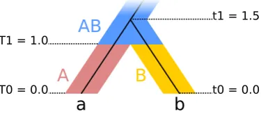 Table 2.1: Expected number of substitutions ΣE(S) for gene branches a, b under a species tree relaxed clock
