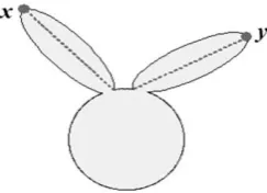 Figure 2. Shortest path between points x and y. 