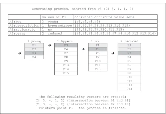 Fig. 10. Visualization of the process of generating a set of patterns (3) All extracted attribute-value-sets are activated.