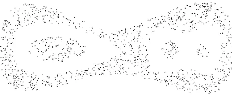Figure 1. The orange shape X ⇢ R2 with 3 white holes of differ-ent forms: a small disk, a ring-like hole, a ‘ﬁgure-eight’ hole.