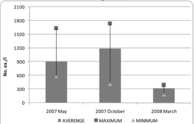 Figure 7. Numerical density of zooplankton (ex /l) in  the two seasons (vegetation and cold) 