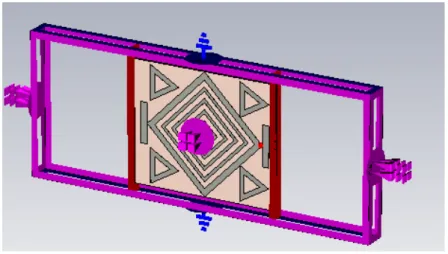 Figure 4: Proposed metamaterial Structure placed between the two Waveguide Ports  at the left &amp; right of the X-Axis