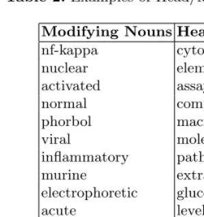 Table 2. Examples of Head/Modifying Nouns