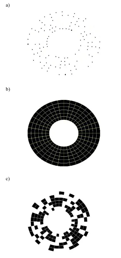 Figure 3: Generation of Circular Random Grid using the reference circle and the filled circle, a) 
