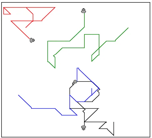 Fig. 7. Case Study with movement trails (time t = 60 sec)