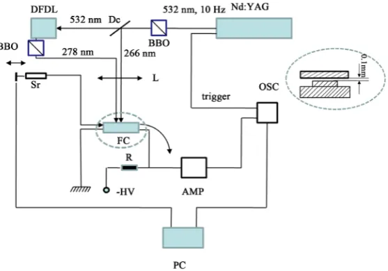 Figure 1. Experimental scheme of multiphoton ionization system using two UV laser beams to detect PAH in solution